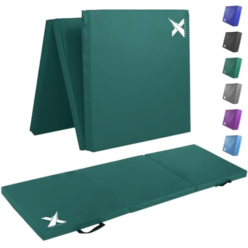 XN8 Tri-Fold Exercise Yoga Mat TPN-with Handles 6cm Thick-For Gym-Abs Exercise-Home-Fitness-Workout-Camping (Dark Green)