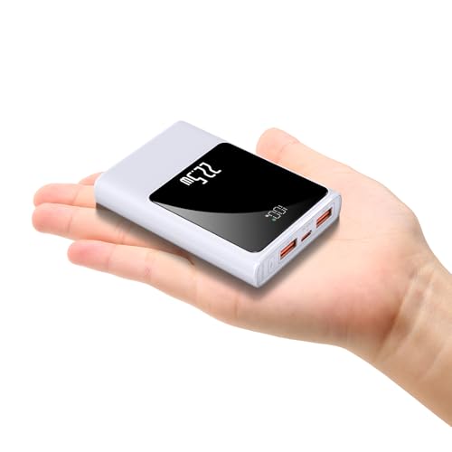 Banco de Energía Pequeño de 10000mAh con Carga Rápida Cargador Portátil Mini USB C de 22,5 W con Paquete de Batería Banco de Batería Externo Compacto para iPhone Chaleco Calefaccionado (Blanco)