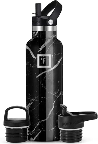 Insulated Water Bottle with Straw Lid Narrow - 710ml (3 Lids) - Cold 24hrs & Hot 12hrs Drinks - Double-Walled Stainless Steel Metal Leakproof Travel Sports Gym Camping & Hiking Hydration Flask