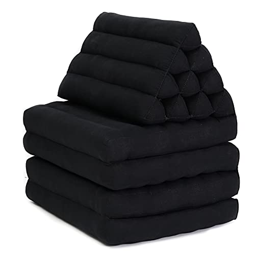 Image of Leewadee Comfortable Japanese Floor Mattress - Thai Floor Bed with Triangle Cushion - Futon Mattress - XL Extra Long Thai Massage Mat, 89 x 20 inches, Black, Kapok Filling