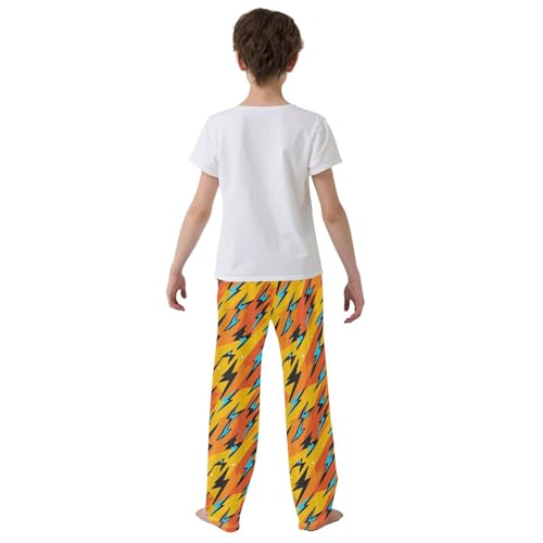 Boys' Pants Orange Blue Lightning Bolts Long Bottoms Jogger Pants Elastic Waist Trousers with Pockets S-XL3