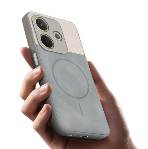 Image of Bintage CASE Mac Safe Design Hard Light Weight Back Case | Soft Border Camera Protect | Dual PU Leather Finish Back Cover Compatible for Mi Poco M6+ 5G - White & Grey