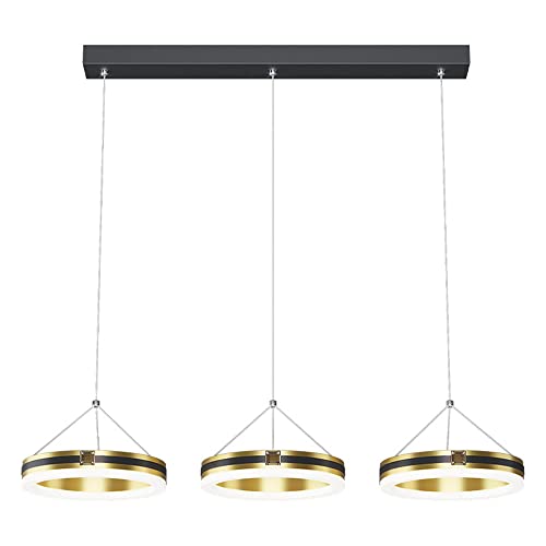 Luz Colgante LED Regulable Barra Larga de Oro Colgante de Comedor Cuerpo Redondo de Metal Luz Decorativa para Sala de Estar Adecuado para Mesa de Comedor, Oficina Altura Ajustable Ø72*H120cm Cover