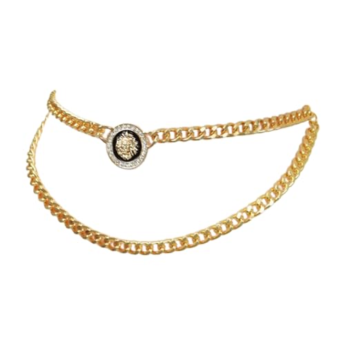 Women Fashion Belt Hip High Waist Gold Metal Chain Links Bling Lion Coin Charm XS S M2