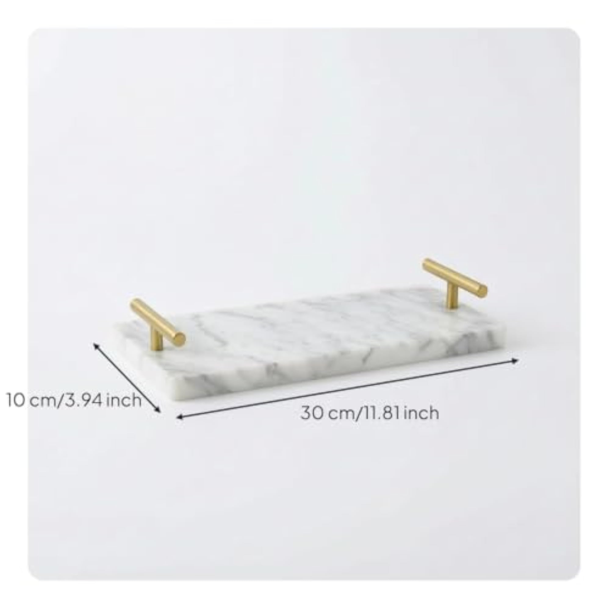 Minimalist Rectangular Marble Tray with Gold Handles