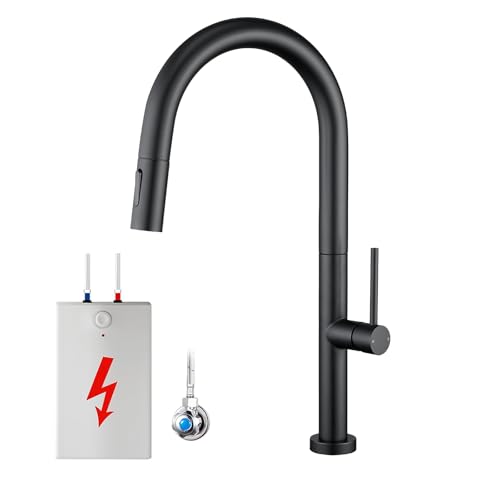 YardMonet Rubinetto a bassa pressione da cucina, nero, a bassa pressione, girevole a 360°, moderno a bassa pressione