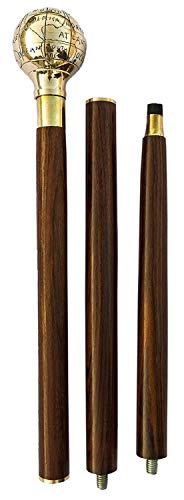 Canne de marche en laiton massif 91,4 à 94,4 cm environ, globe nautique vintage pliable pour homme (3 plis en bois) Cover