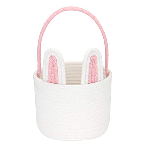 Sea Team Osterhase Korb für Eier Jagd Ostereier Eimer kleine gewebte Baumwollseil Tote Bag mit Kaninchenohren für Kinder Ostertage Dekoration Party Feiertage Rosa