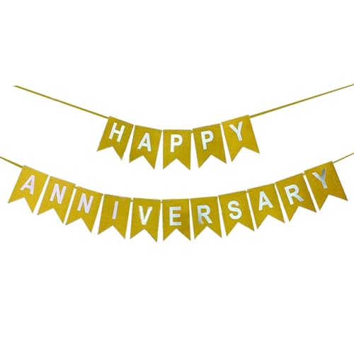 Image of Happy Anniversary Banner Gold Glitter Banner for Anniversary Party Birthday Wedding Decorations
