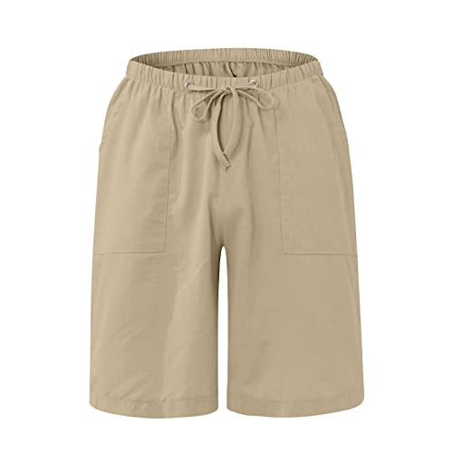 Men's Basketball Shorts, Work Out Clothes Gym For Men Black Cargo Jeans S Shorts 36 Fashion Casual Cotton Hemp Drawstring Solid Color Beach Shorts Pants Pockets Soft Shorts Mens (L, Khaki) #TOP1