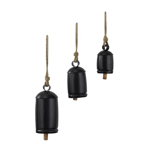 Deco 79 Metal Tibetan Inspired Decorative Cow Bells with Jute Hanging Rope, Set of 3 10 Inch,8 Inch,6 InchH, Black - Image 3