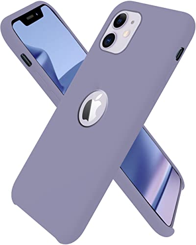 Image of VONZEE Microfiber Logo Cut Compatible for iPhone 11 Case Liquid Silicone Cases Non-Slip Full Body 4 Layer Protectives Shockproof Back with High Raised Camera Lips Lavender Grey