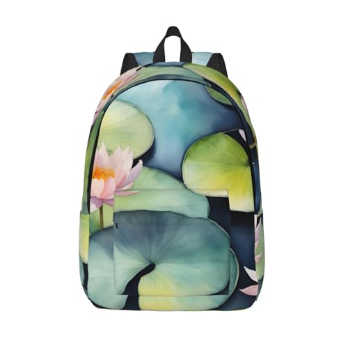 Sac à dos en toile WURTON Black Lily Pads imprimé polyvalent pour travail et randonnée