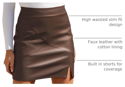 Image of We1Fit Womens Fuax Leather Skirt High Waisted Bodycon Pencil Mini Skirts with Shorts