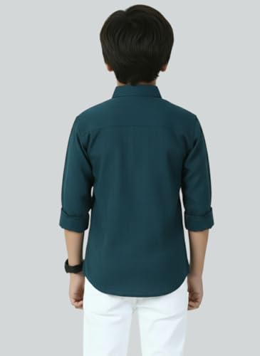 Image of Zilcon Boys Half & Half Long Sleeve Shirts Classic Collared Button-Down Tshirt Solid Cotton Letter Printed Kids & Junior Boys Shirt
