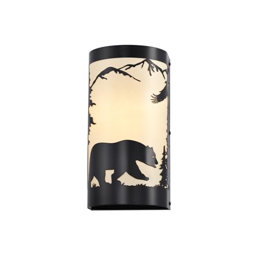 Image of Wall Sconce Light,Bear Metal Cream Parchment Rustic Wall Sconces,Farmhouse E26 Base Black Matte Hallway Sconces Wall Lighting,Vintage Wall Mount Lamp for Living Room,Bedroom(Hardwired Only)