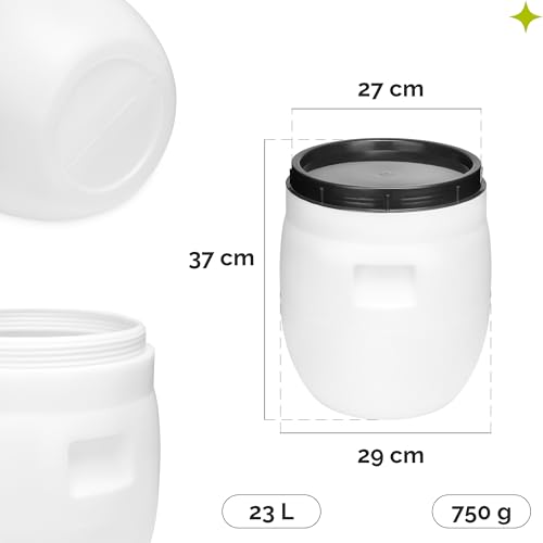 Garronda 23 Liter BPA-freies Fass und Futtertonne, Weithalsfass, Wassertank und Behälter mit Deckel für Sauerkraut sowie Surfass Pökelfass für Fleisch GD-0087, Weiß