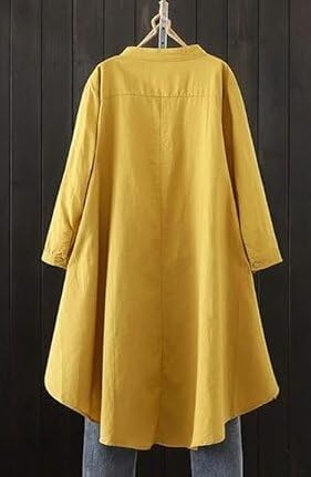 Minibee Women's Cotton Linen Shirt High Low Button Down Embroidered Blouse Long Sleeve Tunic Tops - Image 5