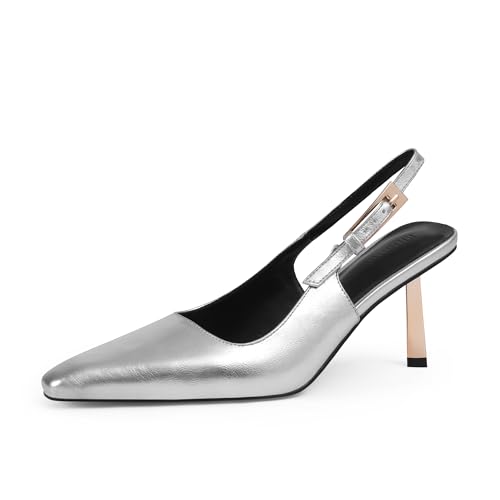 iiimmu Slingback Heels for Women 3.5 in / 4 in Kitten Heel Closed Toe Pumps Dress Shoes