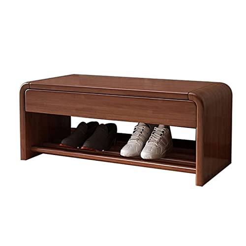 Banc à chaussures en bois avec tiroir et étagère de rangement d'entrée