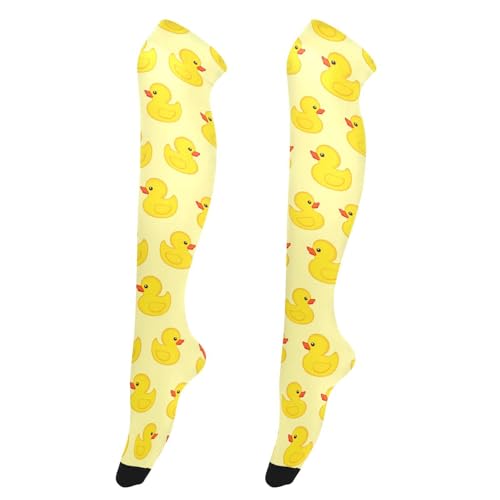 Cartoon Rubber Ducky Thigh High Socks Knee High Socks for Women Long Leg Warmers Fashion Knee Thigh High Stockings Over the Knee Sock for Travel Daily Wear Outdoor Sports Women