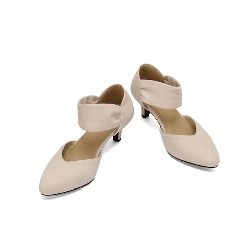 Inornever Womens Low Kitten Heel Dress Shoes Pointed Toe Slip on Ankle Strap Cutout Elegant Party Wedding Pumps3