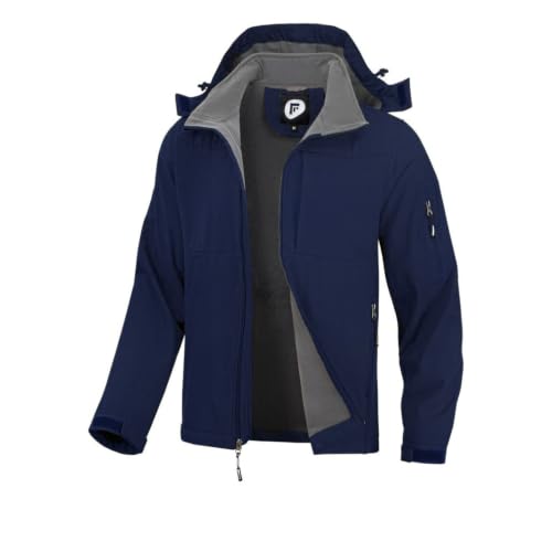 FARVALUE Softshelljacke für Herren, mit Kapuze, wasserabweisend, leicht, isoliert, mit Fleece gefüttert, Windbreaker, Marineblau, M