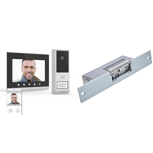 EXTEL 720321 Visiophone connecté - sans fil, longue portée 350 mètres - Wave 2, Noir & Gâche serrure électrique pour porte ou portillon à encastrer sans passage de serrure WECA