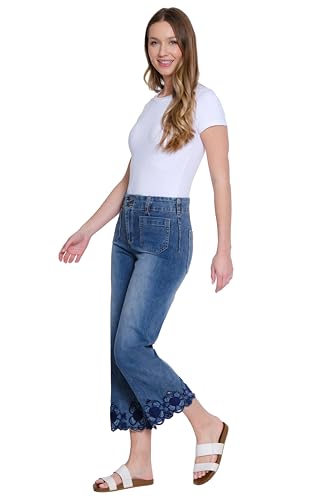 Tru Luxe Jeans Women's Embroidered Opening Wide Leg Crop Jean2