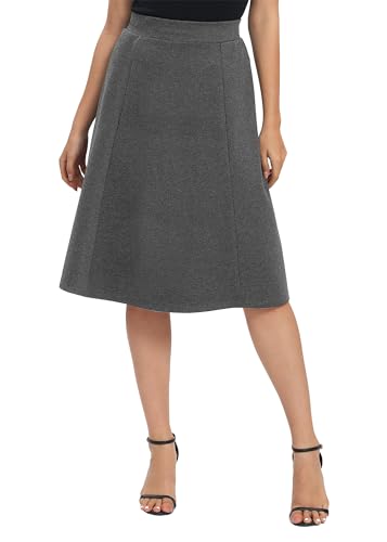 Urban CoCo Womens A-Line Elastic High Waist Flare Work Midi Knee Length Stretchy Skirt(L Deep Grey)