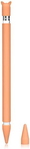 Silicone Case for Apple Pencil Holder Sleeve Skin Pocket Cover Accessories for iPad Pro 9.7/10.5/12.9, Cute Soft Grip Pouch with Charging Cap Holder and 2 Protective Nib Covers (Orange)