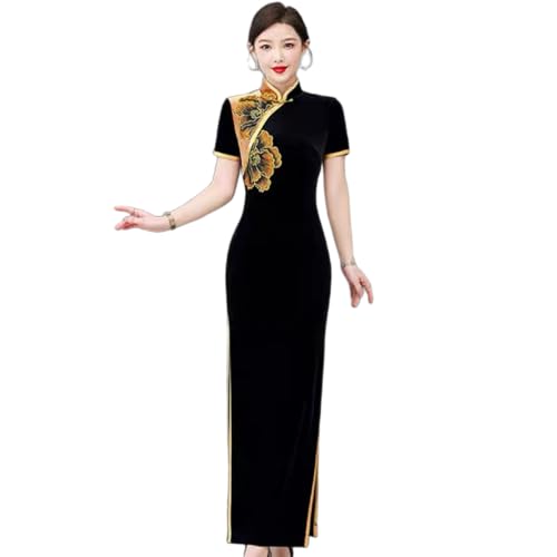 Women's Hight Neck Velvet Cheongsam Chinese Style Dress Elegant Chinese Prom Maxi Dresses