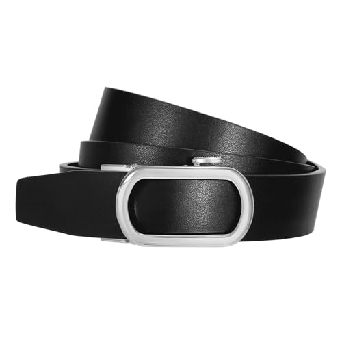 SUOSDEY Women Leather Ratchet Belt for Jeans Pants with Gold Automatic Sliding Buckle,Ladies Dress Belt,Width 1.2",black
