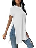 Remidoo Women's Side Slit Tunic Tops Crewneck Short Sleeve Tee Loose Fit Long T Shirt White XX-Large