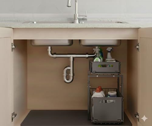 YATMAI Estantería de Cocina, Organizador de Oficina, de pie, Organizador de Cocina, Archivador Oficina - Almacenaje Cocina - Estantería con Dos Cestas Extensibles- Negro con Dos Niveles. - imagen 6