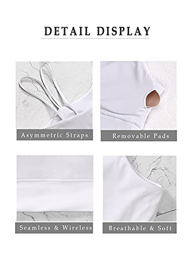 Image of MELYUM Longline Sports Bras for Women One Shoulder Workout Tank Tops with Built in Bra Supportive Crop Yoga Top Padded
