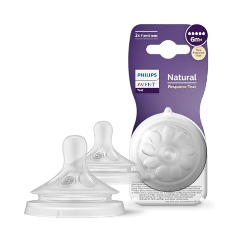 Philips Avent Natural Response Bottle Teat - 4 x Baby Bottle Flow 5 Teats for Babies Aged 6+ Months, BPA Free (Model SCY965/04)