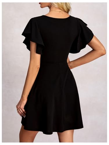 Women's Butterfly Short Sleeve Mini Dress Crew Neck A Line Elegant Work Office Dresses2