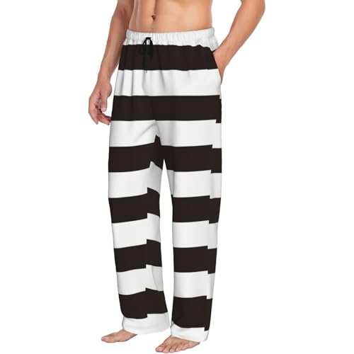 Black And White Horizontal Stripes Men's Pajama Pants Lounge Pjs Bottoms Sleepwear Bottom Pants With Pockets2