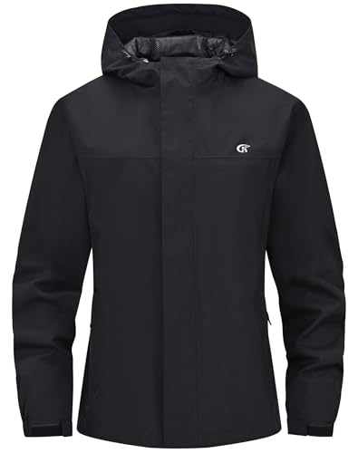 Huayuzh Softshelljacke für Damen Wasserdicht Atmungsaktiv Übergangsjacke Windjacke Regenjacke Wanderjacke Wandern Laufen Schwarz L