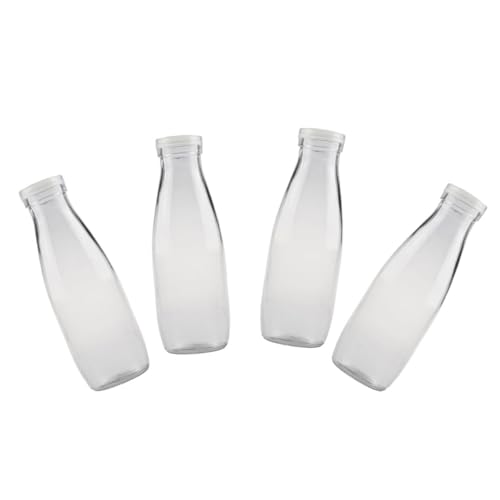 ARTSEWPLY 4pcs 500ml Glass Milk Bottles with Lid – Reusable Containers for Juices, Yogurts, and More – Ideal for Kitchen Storage and Beverage Serving