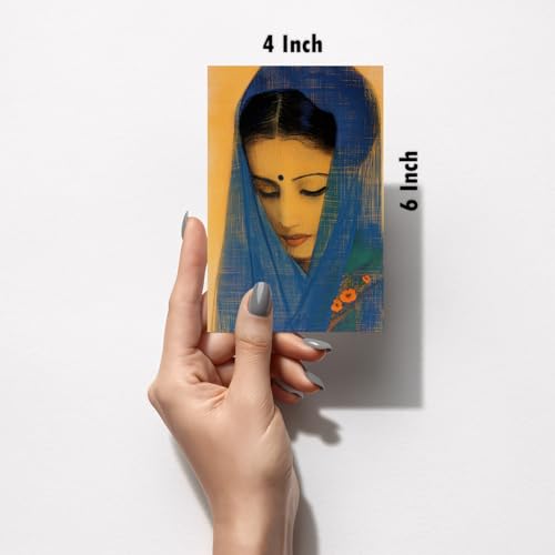 Image of SiddArtify Set of 6 Indian Women Art Prints - Portrait Paintings - Warm Color Palette - Set of 2-4x6 Inch - Board (Pack of 6) - Sticker (Pack of 6) Wall Room Decoration art Poster Prints
