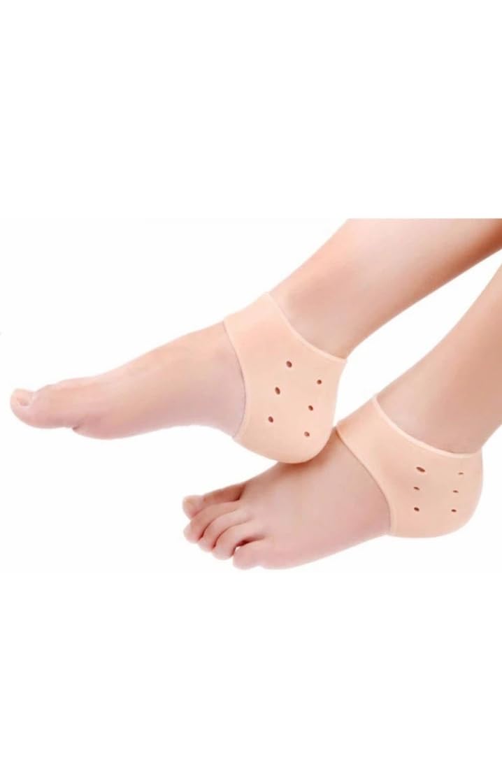 Silicone Gel Heel Socks for Pain Relief and Cracked Heels, Foot Care Ankle Support Cushion, 1 Pair, Beige, Free Size-image-23