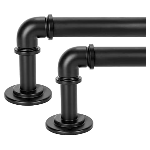 OLV Black Industrial Curtain Rods 2 Pack,Curtain Rods for Windows 48 to 84 inch(4-7ft),1'' Blackout Wrap Around Curtain Rods,Indoor and Outdoor,Matte Black Cover