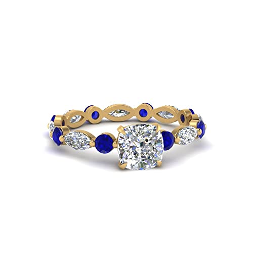 Image of 55Carat Choose Your Gemstone Marquise and Round Eternity Engagement Ring Yellow Gold Plated Cushion Shape Side Stone Engagement Rings Lightweight Office Wear Everyday Gift Jewelry US Size 4 to 12
