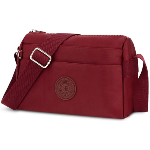 WACCET Bolso Bandolera Mujer, Bolso Bandolera para Mujer con Correa Ajustable, Crossbody Bolso Casuales Deportivos de Nylon Impermeable y Ligero para Viajes, Escuela y Trabajo (Rojo oscuro) WACCET Bolso Bandolera Mujer, Bolso Bandolera para Mujer con Correa Ajustable, Crossbody Bolso Casuales Deportivos de Nylon Impermeable y Ligero para Viajes, Escuela y Trabajo (Rojo oscuro)