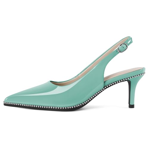 Image of YODEKS Slingback Heels for Women Pointy Toe Beaded Heels Close Toe Kitten Heel Pumps 2.5 Inch Stiletto Pumps Wedding Party Dressy Shoes