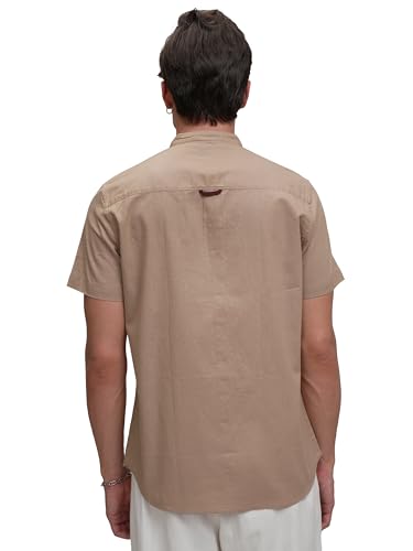 Image of Highlander Men's Casual Shirt | Solid | Slim Fit | Short Sleeves | Versatile Beige Hue a Sleek Look