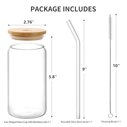 Image of Glass Cups with Lids and Straws, 16oz Drinking Glasses, Iced Coffee Cups, Glass Tumbler with Lid, Great for Soda Boba Tea Cocktai (1 PACK)