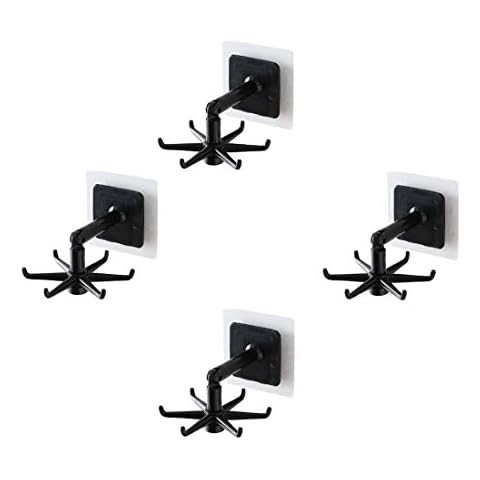 Teetown Adhesive Hooks, Rotatable Utility Hooks Heavy Duty 13LB Wall Hooks Transparent Seamless Hooks Waterproof and Oil Proof for Kitchen Bathroom Ceiling Office Window 4 PCS(Black) Cover
